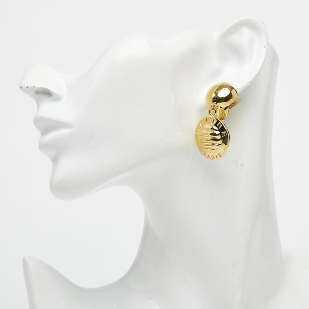 Celine Vintage Triomphe Macadam Earrings, Gold Plated, Women's. - Picture 6 of 6